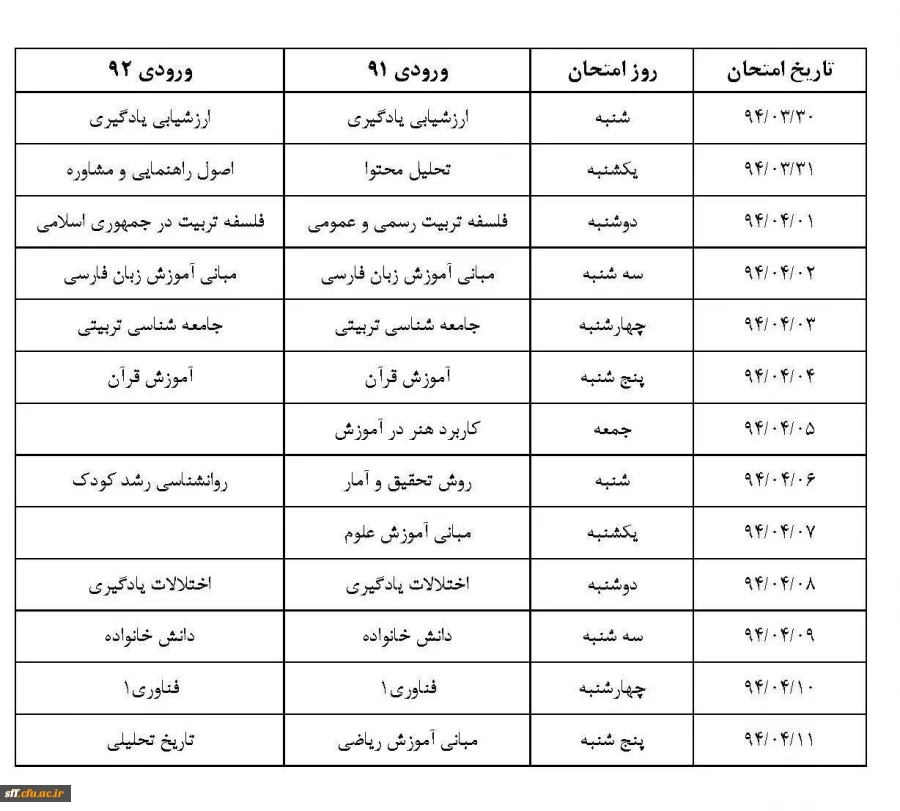 تاریخ امتحانات