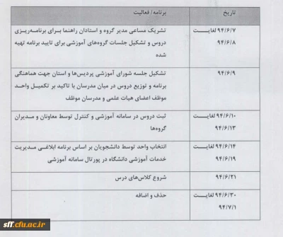 تقویم آموزشی  نیمسال اول 95-94