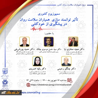 سمپوزیوم کشوری

سمپوزیوم کشوری تأثیر توانمندی سازی همیاران سلامت روان در پیشگیری از خودکشی